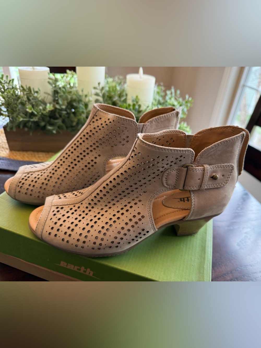 Earth Origins Nubuck leather Perforated Peep-Toe Ankle Booties - Keri - Picture 2 of 9